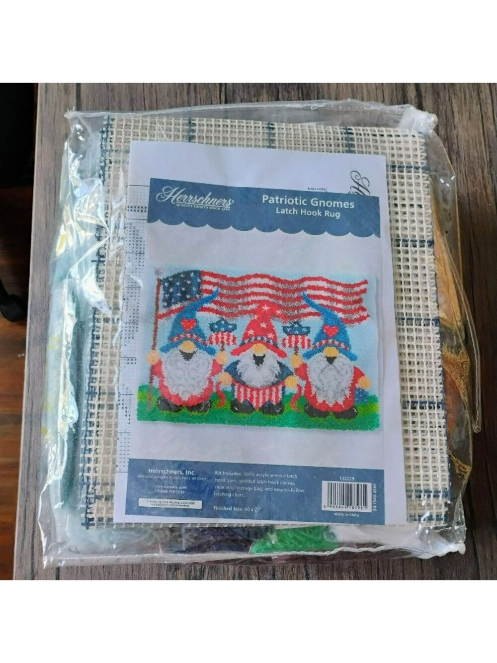 Patriotic Gnomes Latch Hook Rug Craft Kit 40" x 27" Herrschners July 4th Decor